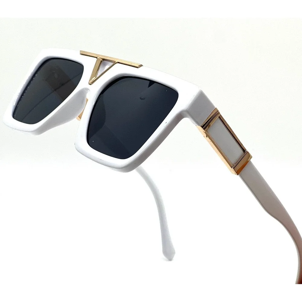 Sunglasses Square Men White Frame Black Lens Trendy‎ Vocation Sunny Miami Days